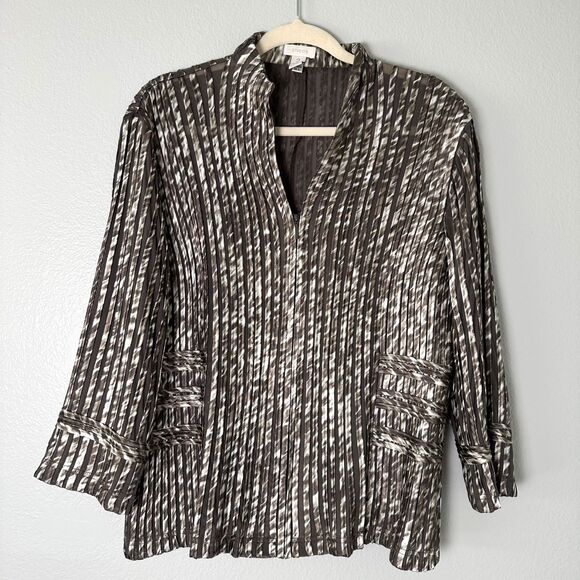 Chico's Jackets & Blazers - Chico's Women's Size (2/US L)Julianne Jacket Shiny Brown Mesh Zip Up